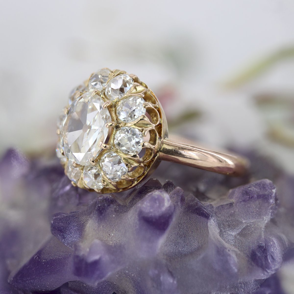 Bague Marguerite Ancienne Diamants En Rose-photo-4