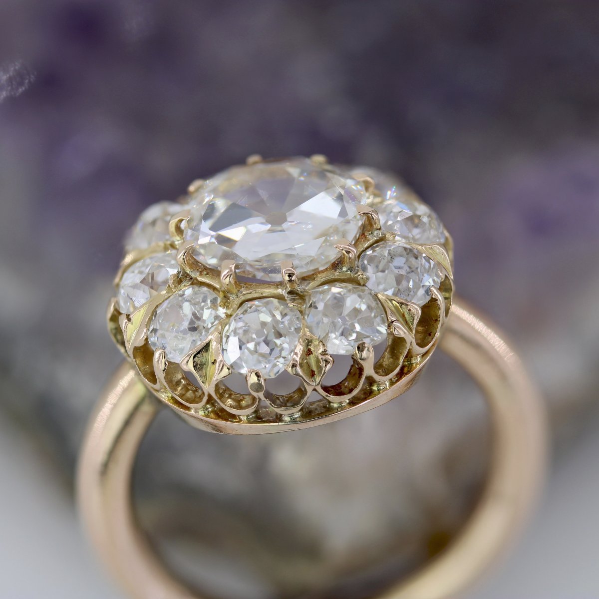 Bague Marguerite Ancienne Diamants En Rose-photo-5