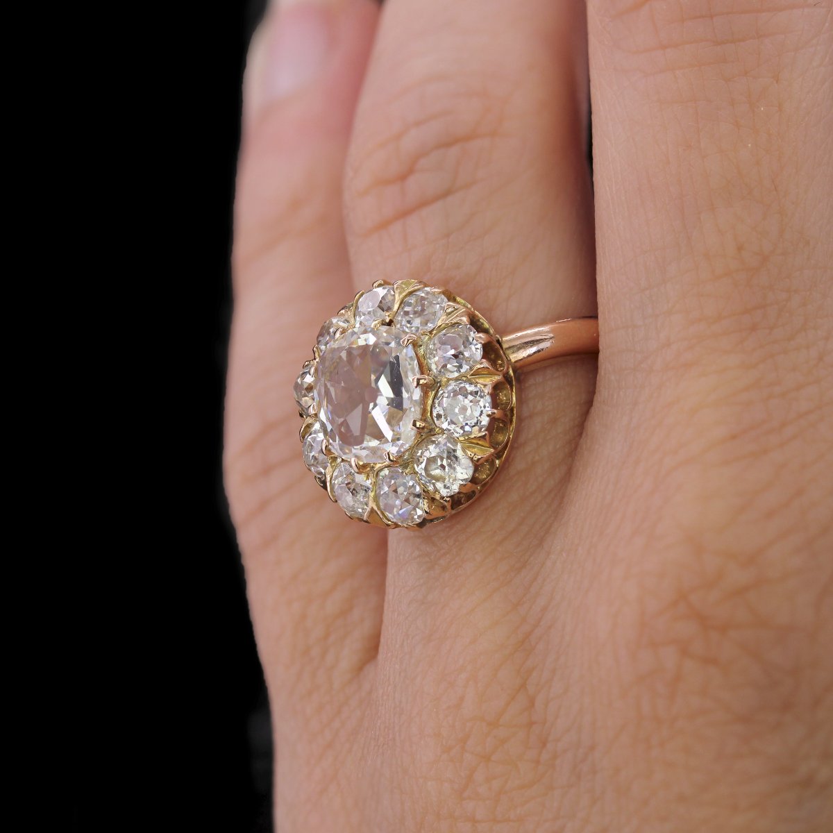 Bague Marguerite Ancienne Diamants En Rose-photo-6