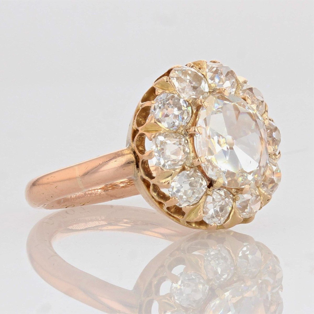 Bague Marguerite Ancienne Diamants En Rose-photo-7