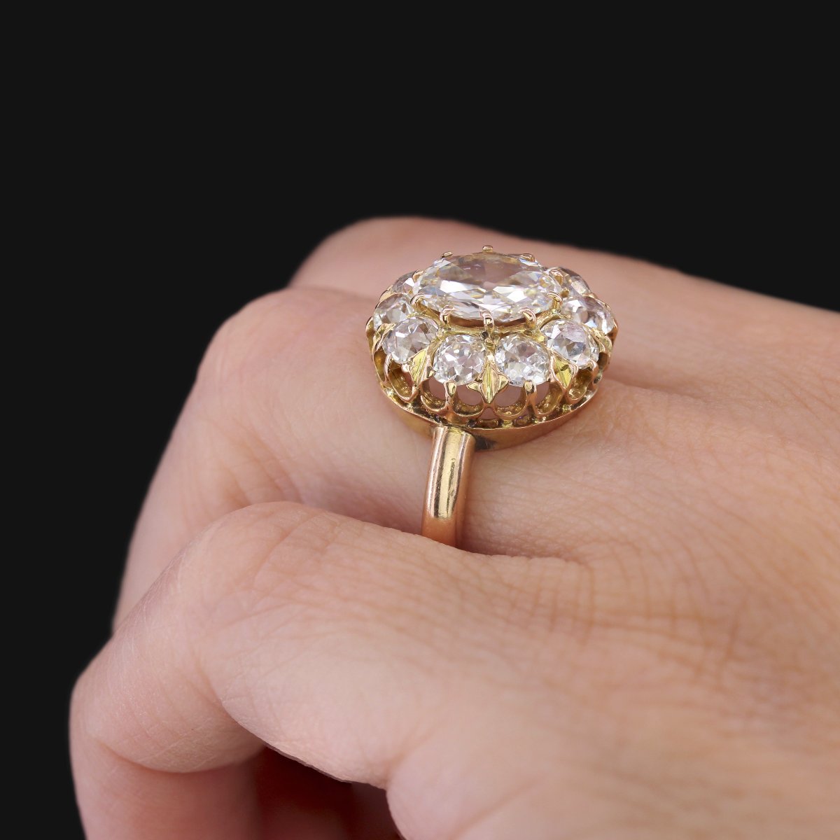 Bague Marguerite Ancienne Diamants En Rose-photo-8