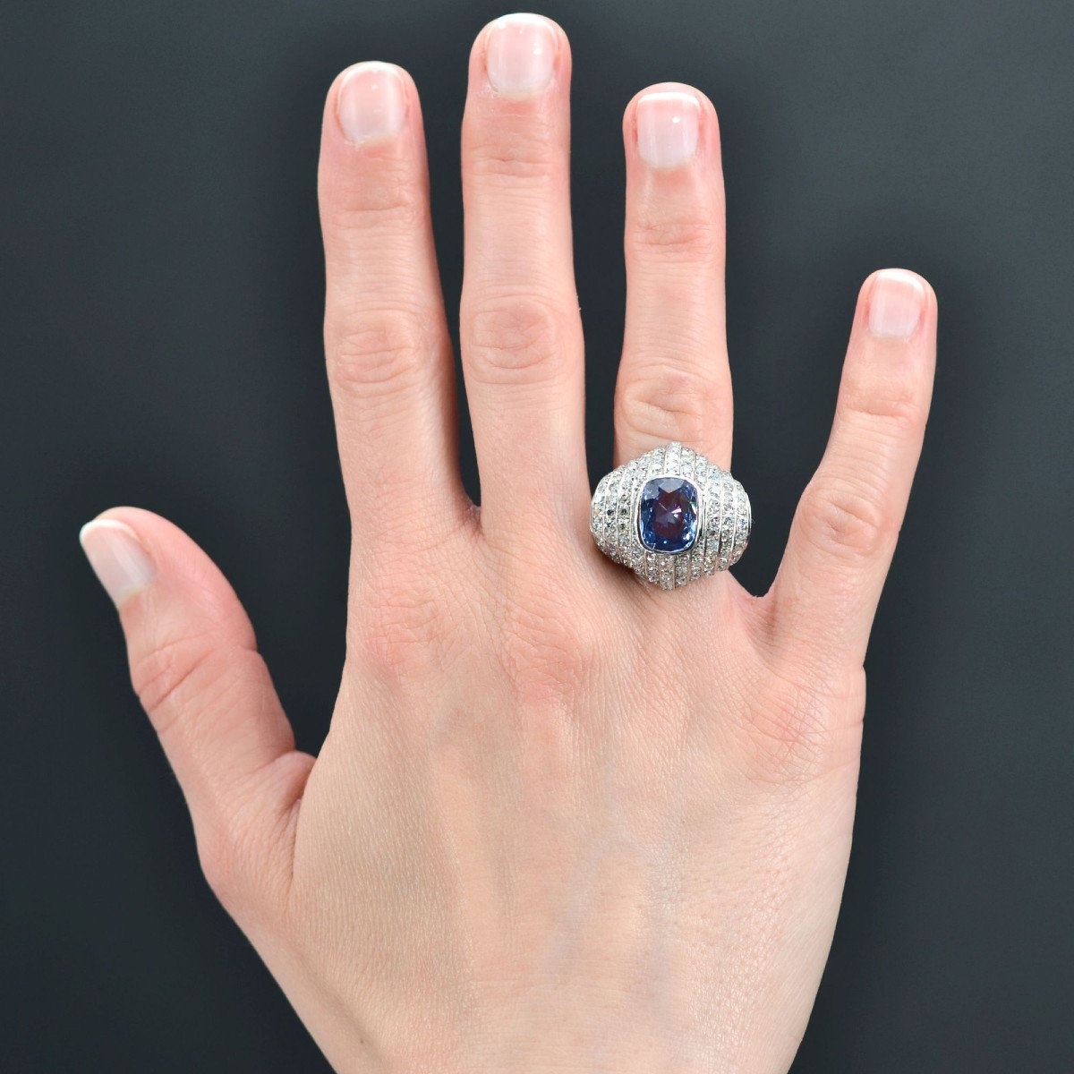 Bague Art Déco Saphir De Ceylan Et Diamants-photo-2