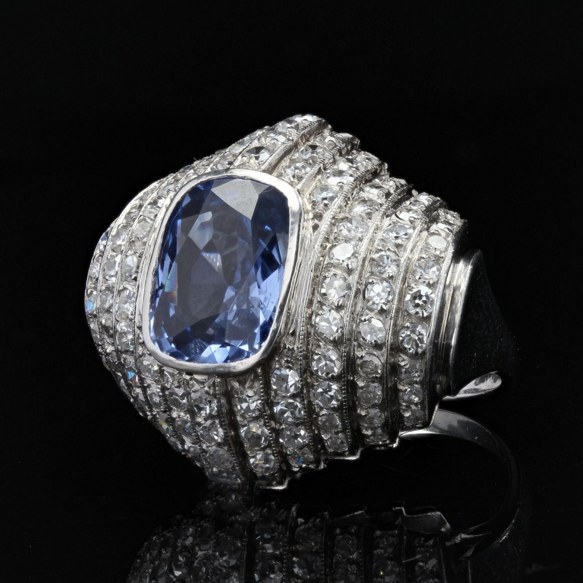 Bague Art Déco Saphir De Ceylan Et Diamants-photo-1