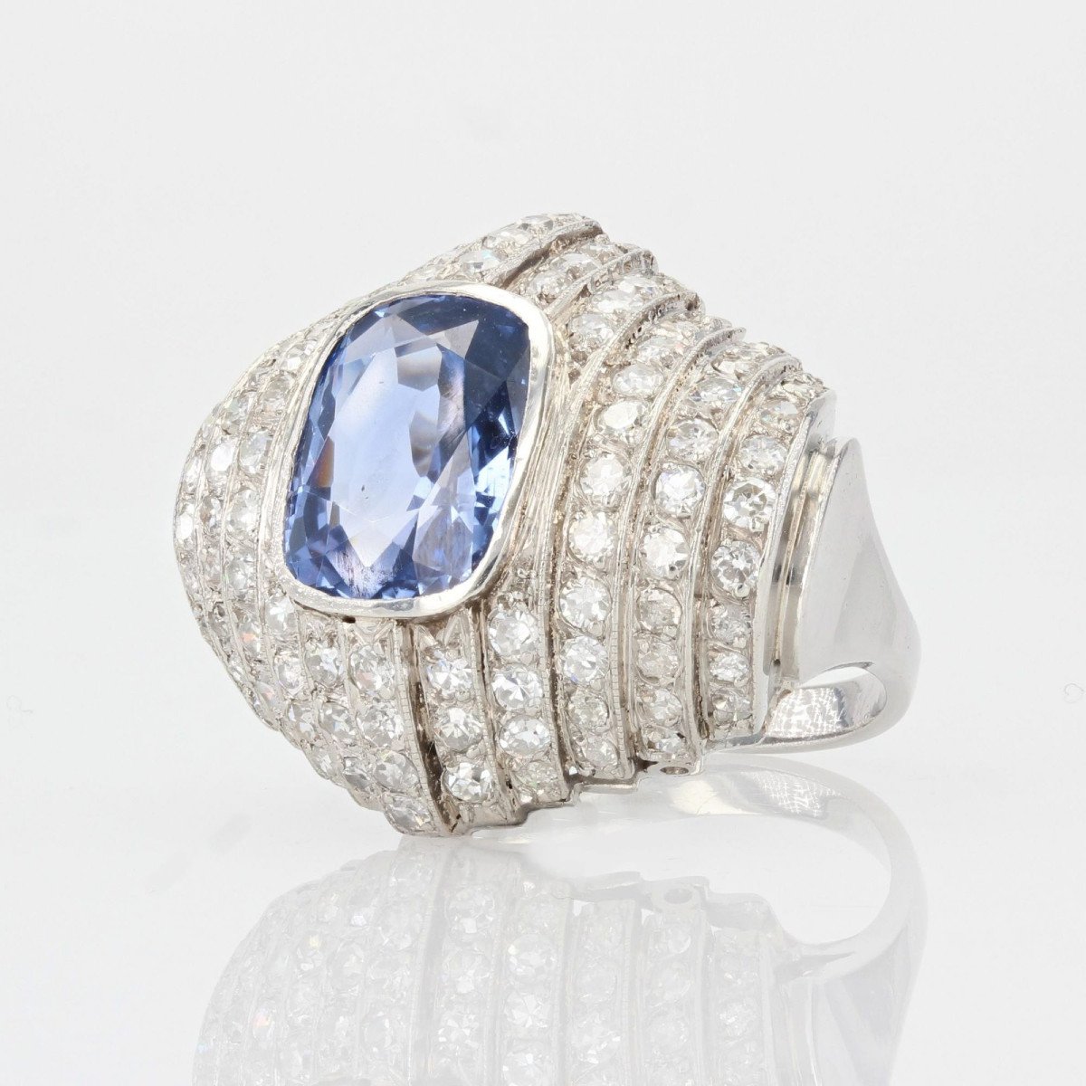 Bague Art Déco Saphir De Ceylan Et Diamants-photo-3