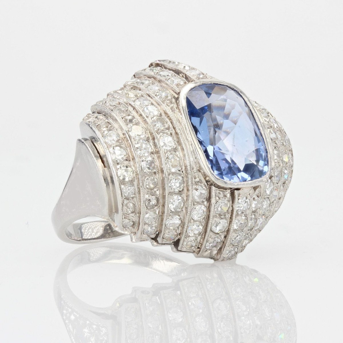 Bague Art Déco Saphir De Ceylan Et Diamants-photo-5