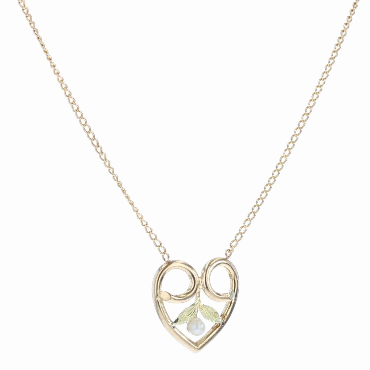 Old Pearl Heart Gold Necklace-photo-3