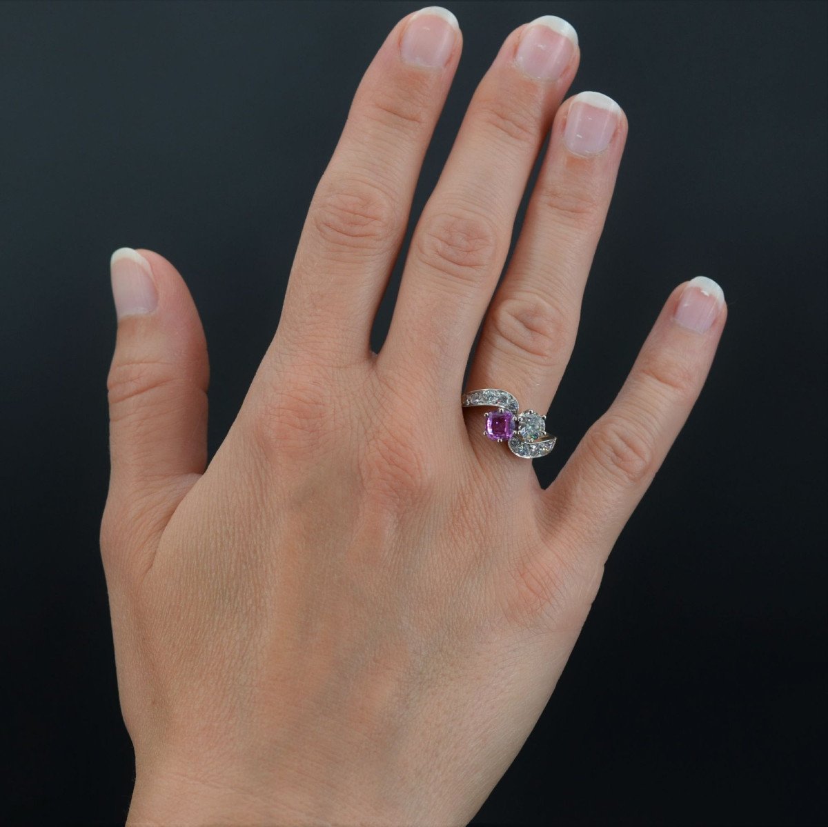 Pink Sapphire And Diamonds Toi Et Moi Ring-photo-2