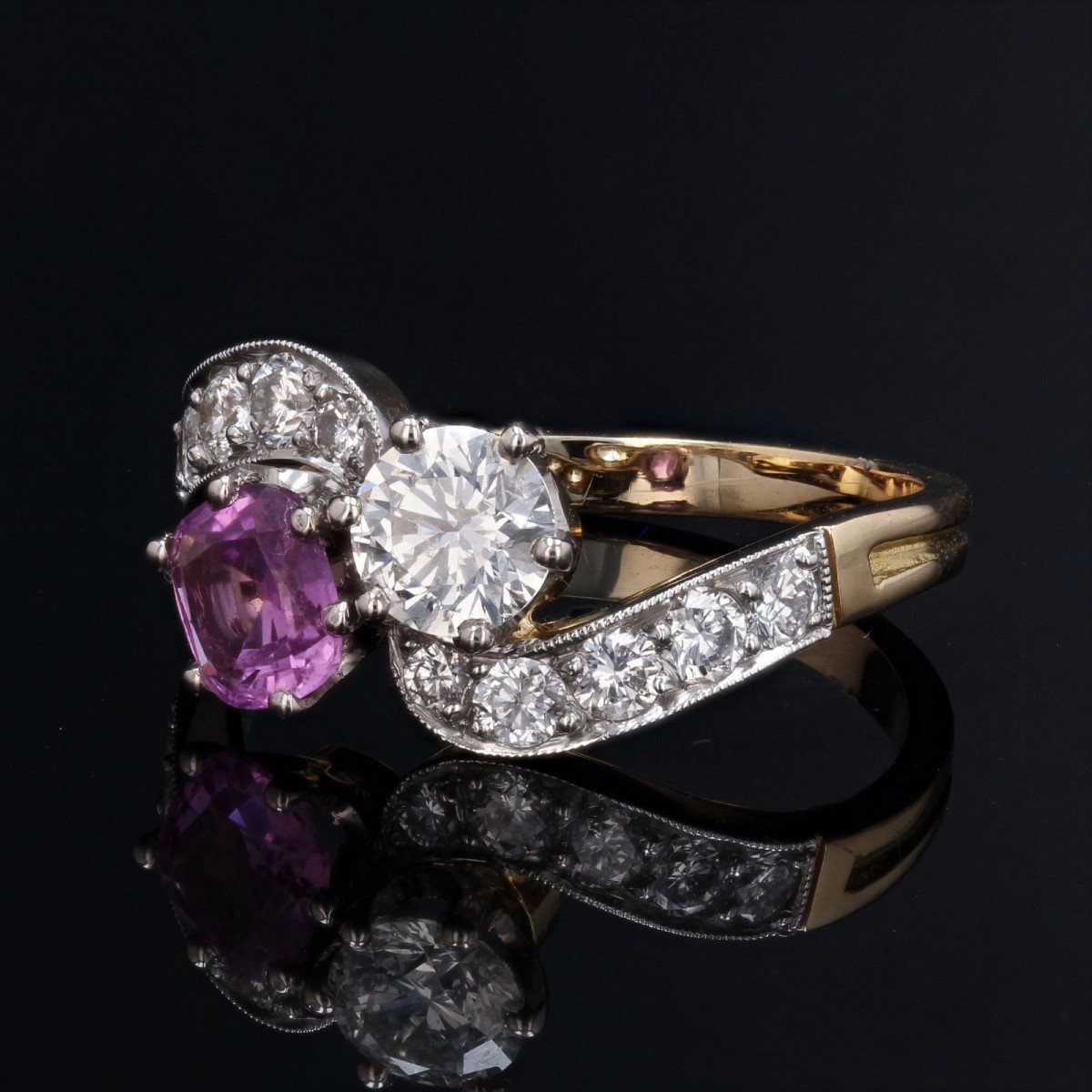 Pink Sapphire And Diamonds Toi Et Moi Ring-photo-4