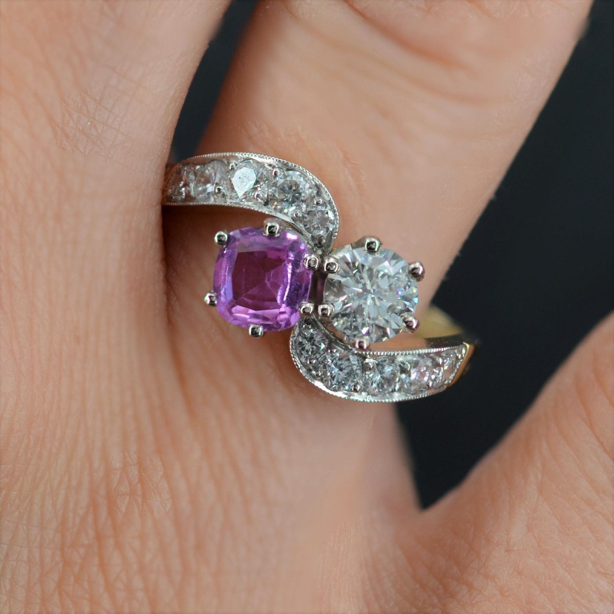 Pink Sapphire And Diamonds Toi Et Moi Ring-photo-1