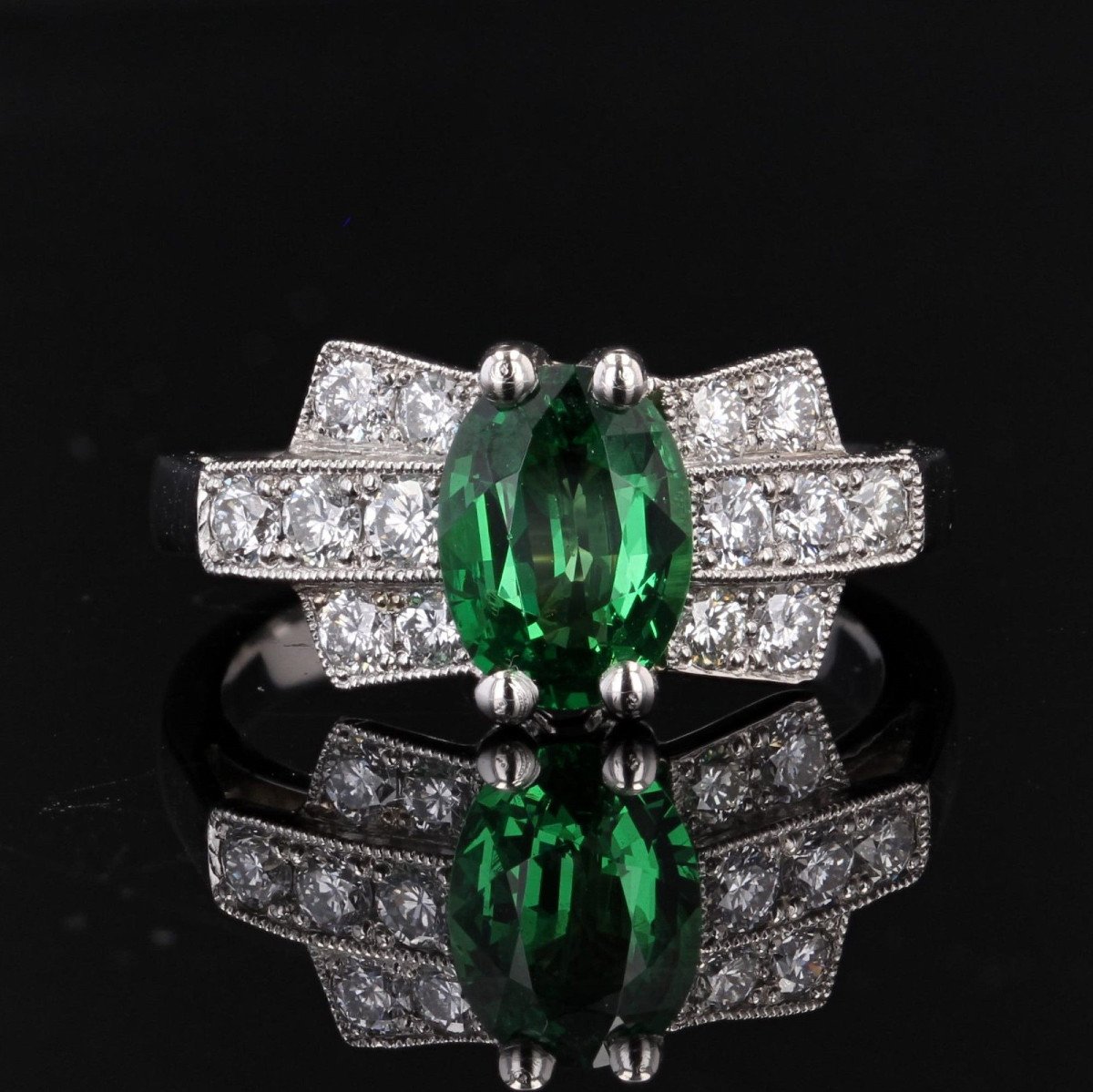 Bague Grenat Tsavorite Et Diamants Style Art Déco-photo-3