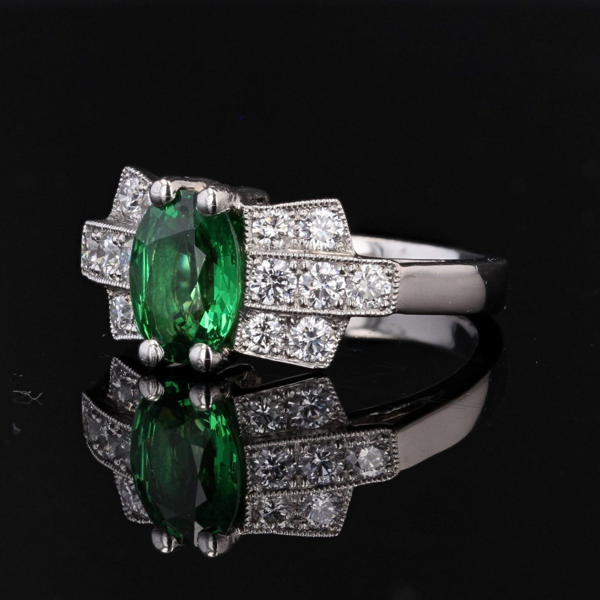 Bague Grenat Tsavorite Et Diamants Style Art Déco-photo-1