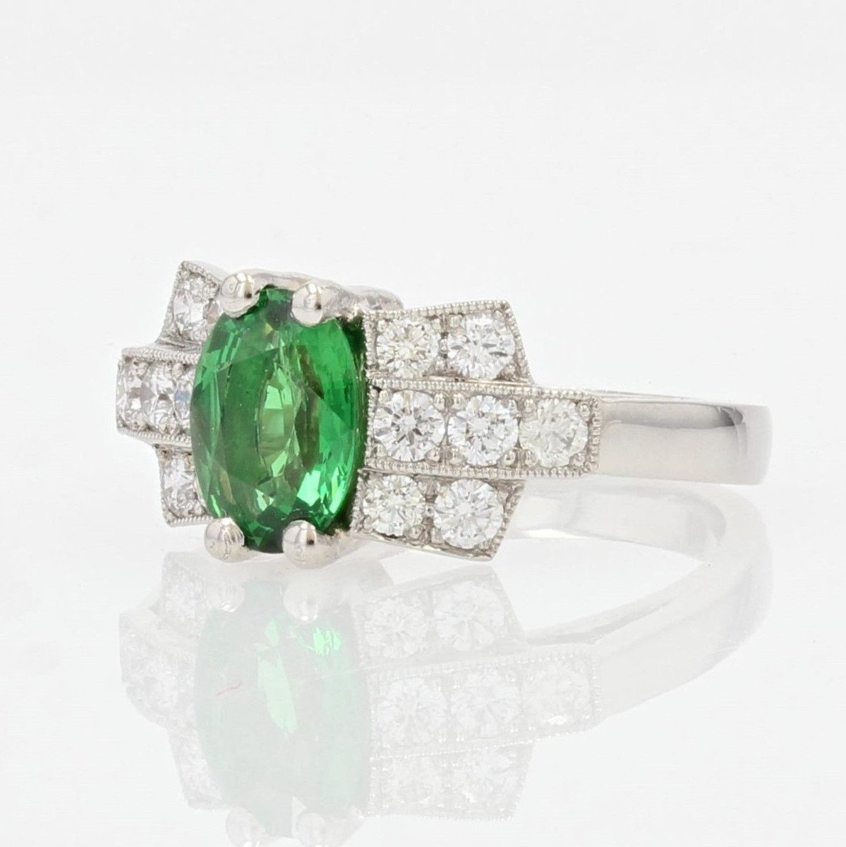 Bague Grenat Tsavorite Et Diamants Style Art Déco-photo-3
