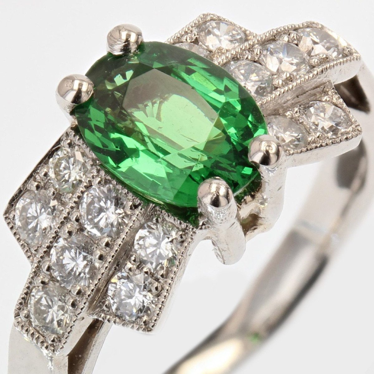 Bague Grenat Tsavorite Et Diamants Style Art Déco-photo-4