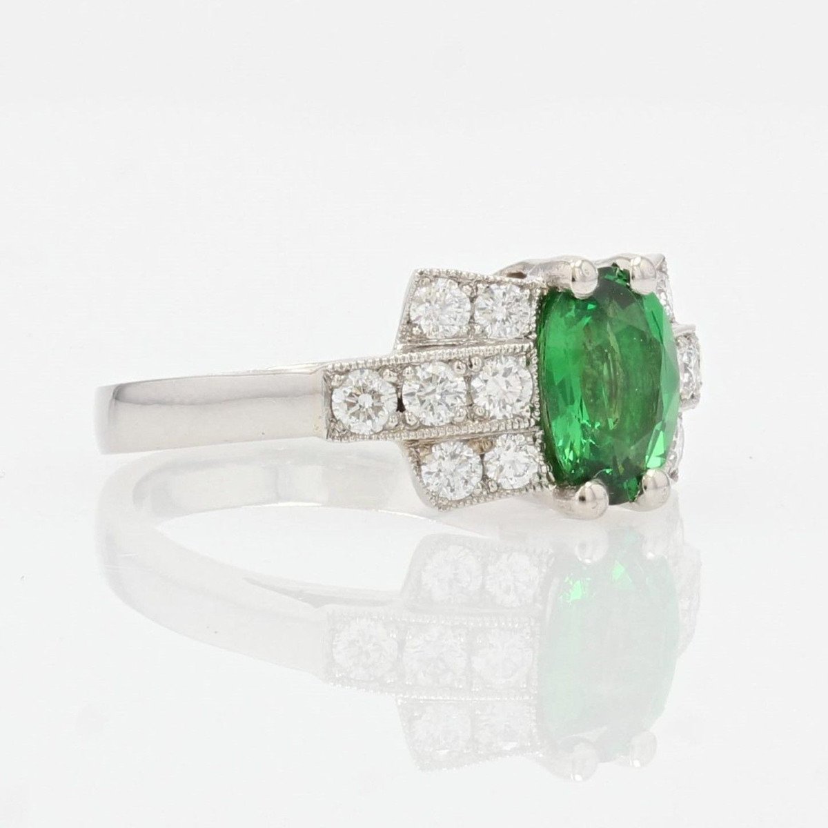Bague Grenat Tsavorite Et Diamants Style Art Déco-photo-5