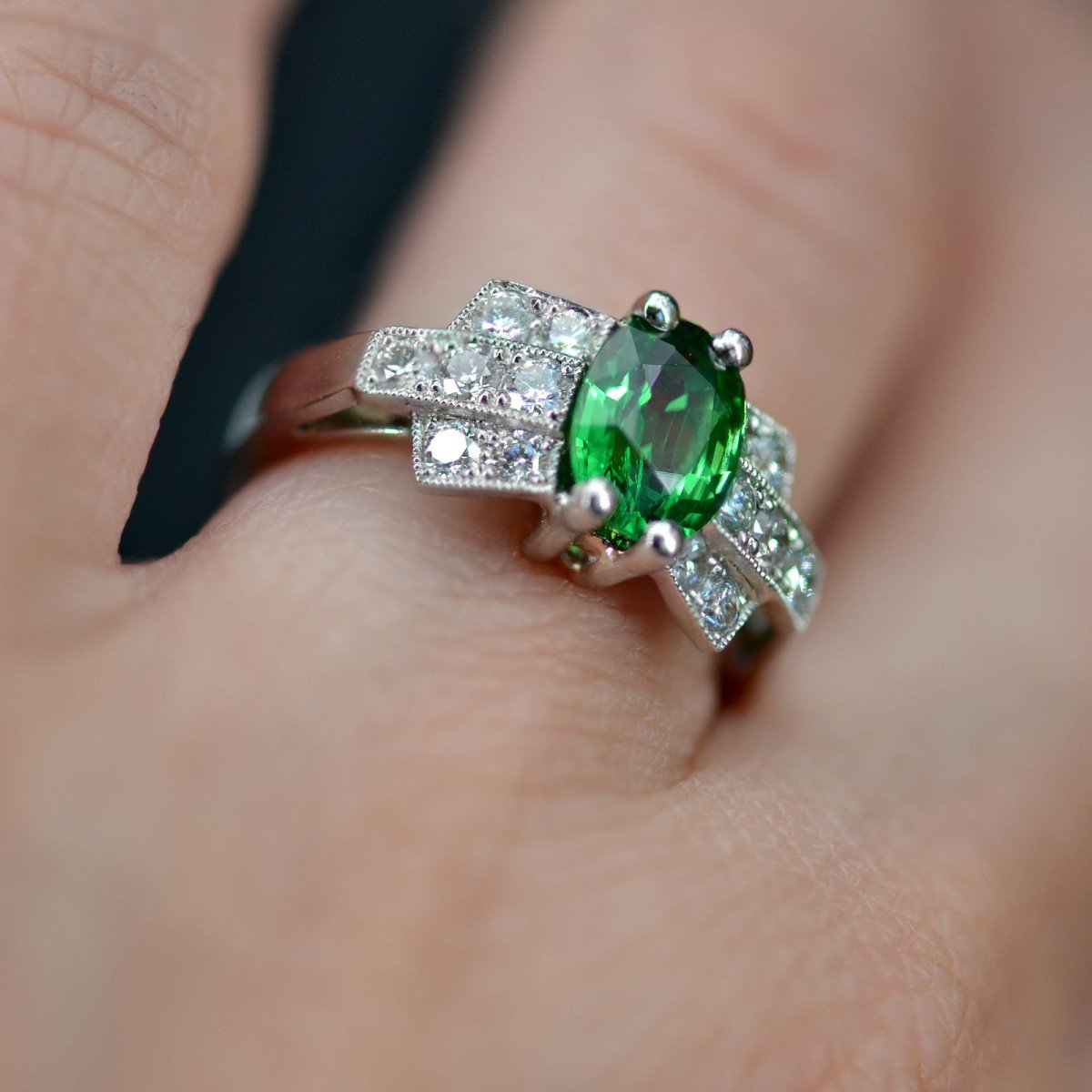 Bague Grenat Tsavorite Et Diamants Style Art Déco-photo-6