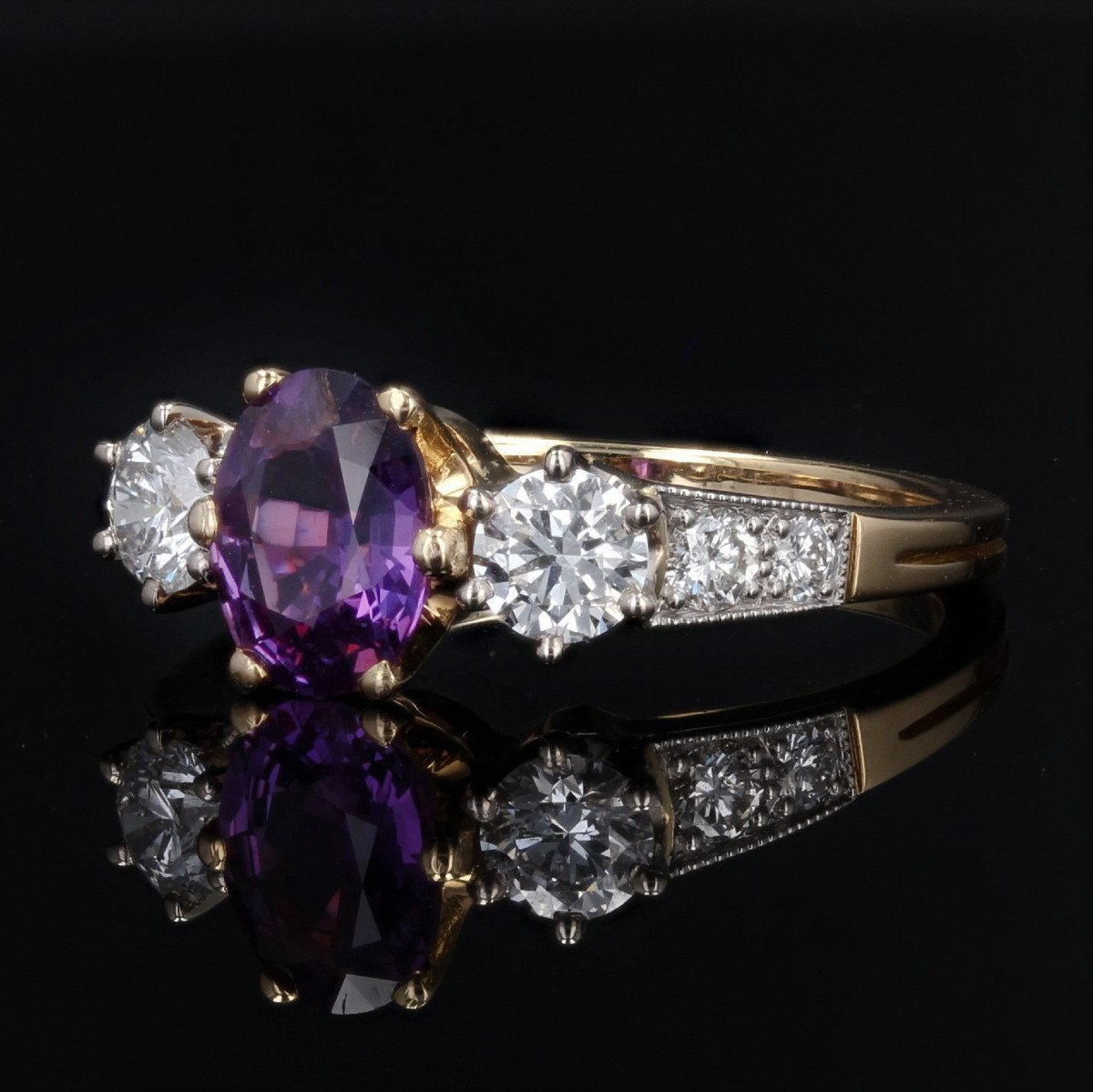 Bague Saphir Violet Naturel Et Diamants-photo-1