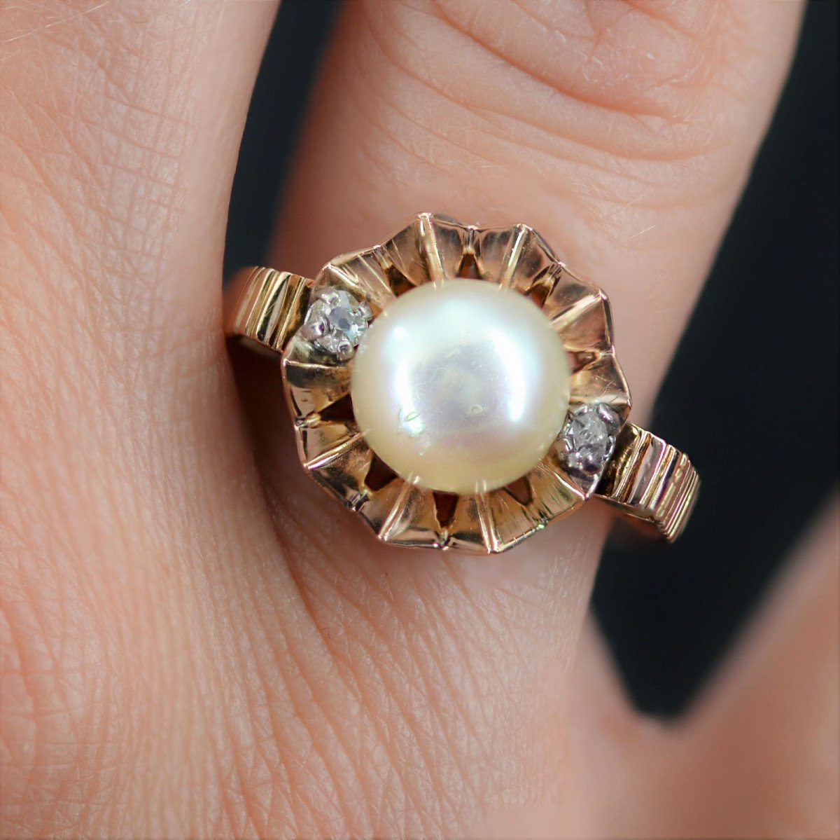 Old Crown Pearl And Diamond Ring-photo-2