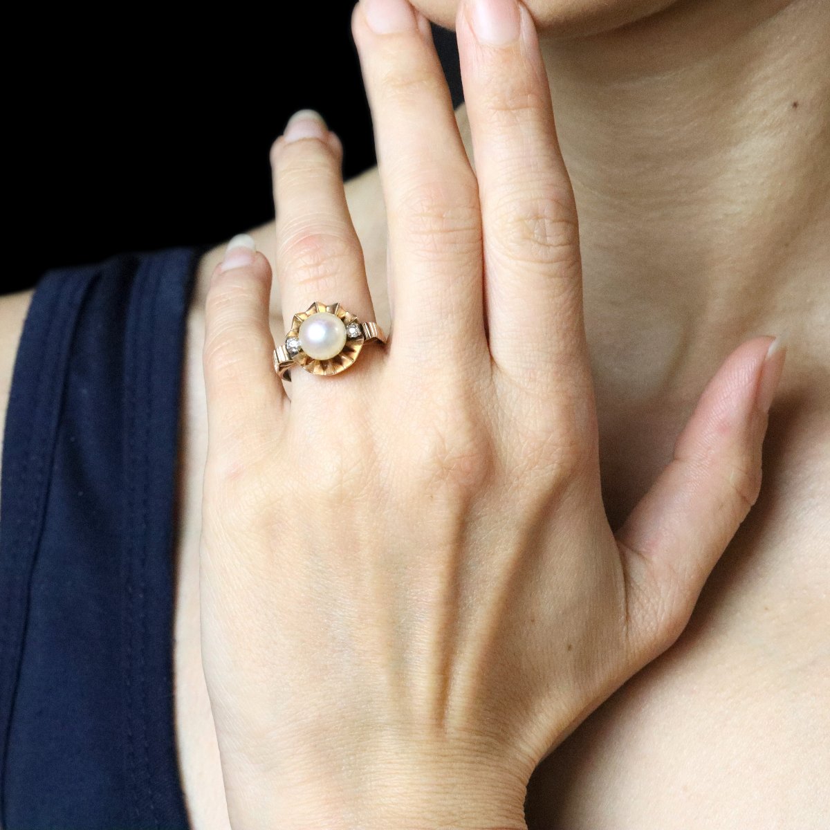 Old Crown Pearl And Diamond Ring-photo-1