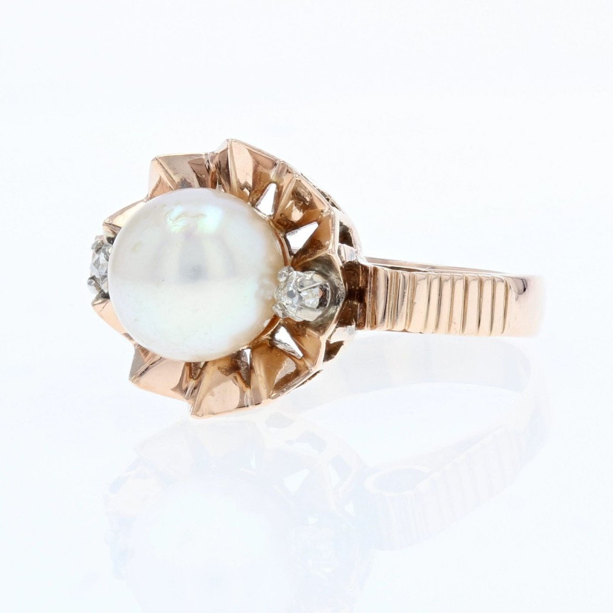 Old Crown Pearl And Diamond Ring-photo-3