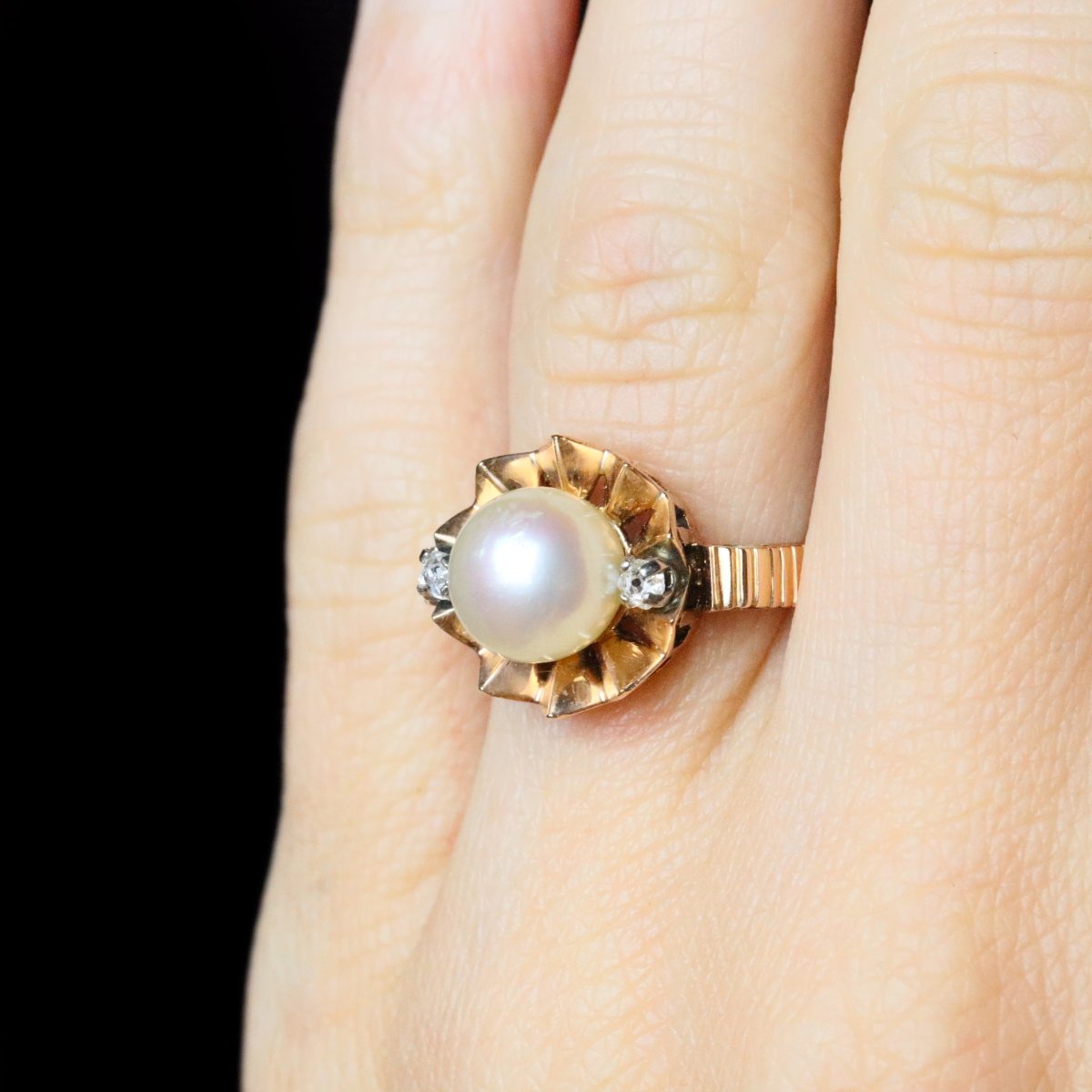Old Crown Pearl And Diamond Ring-photo-4
