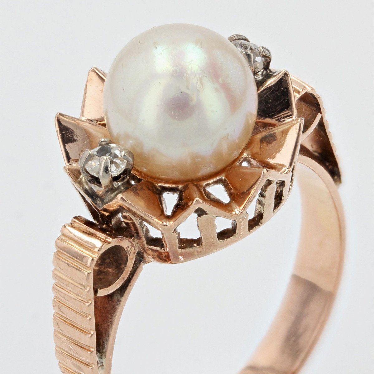 Old Crown Pearl And Diamond Ring-photo-5