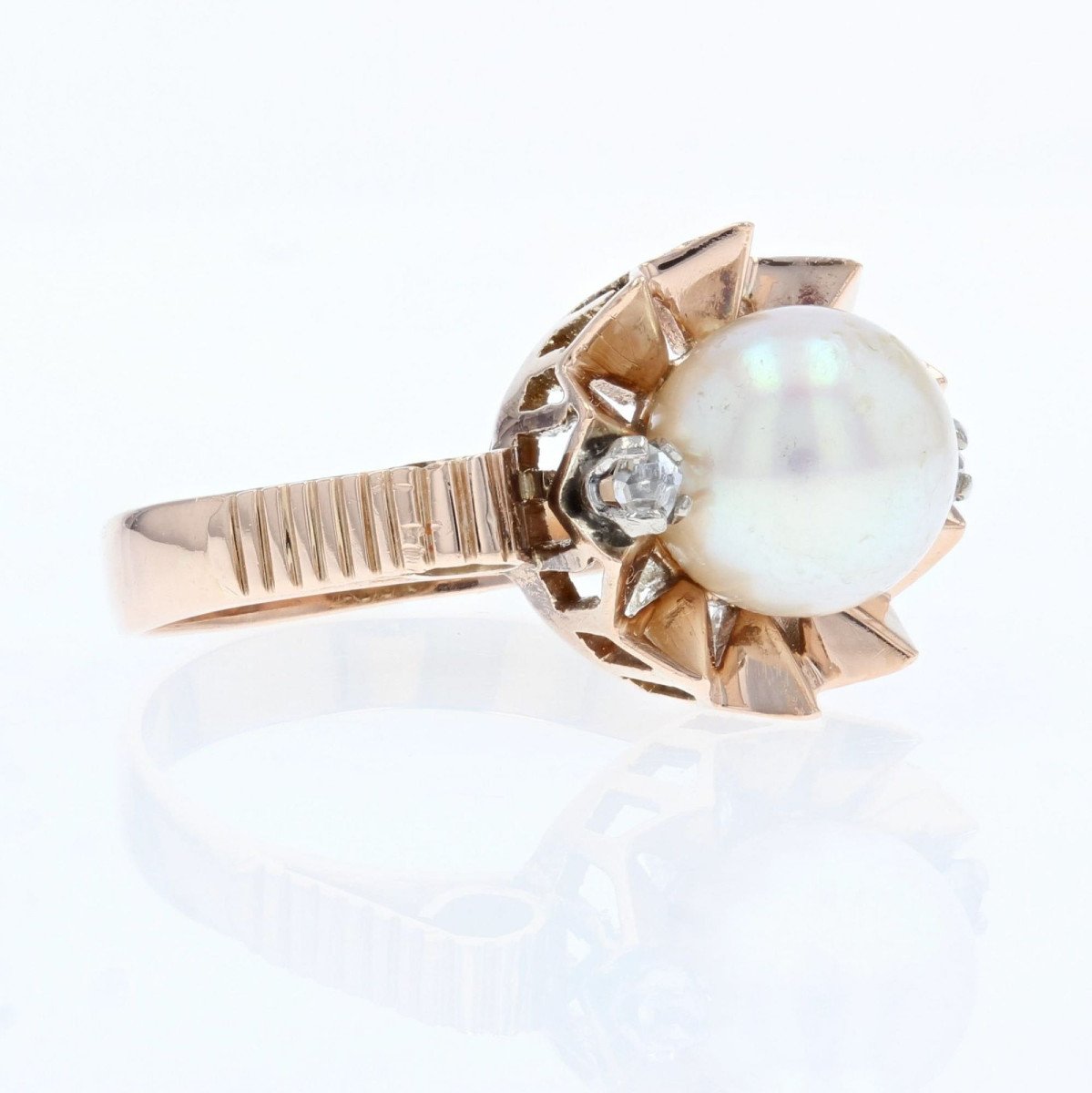 Old Crown Pearl And Diamond Ring-photo-6