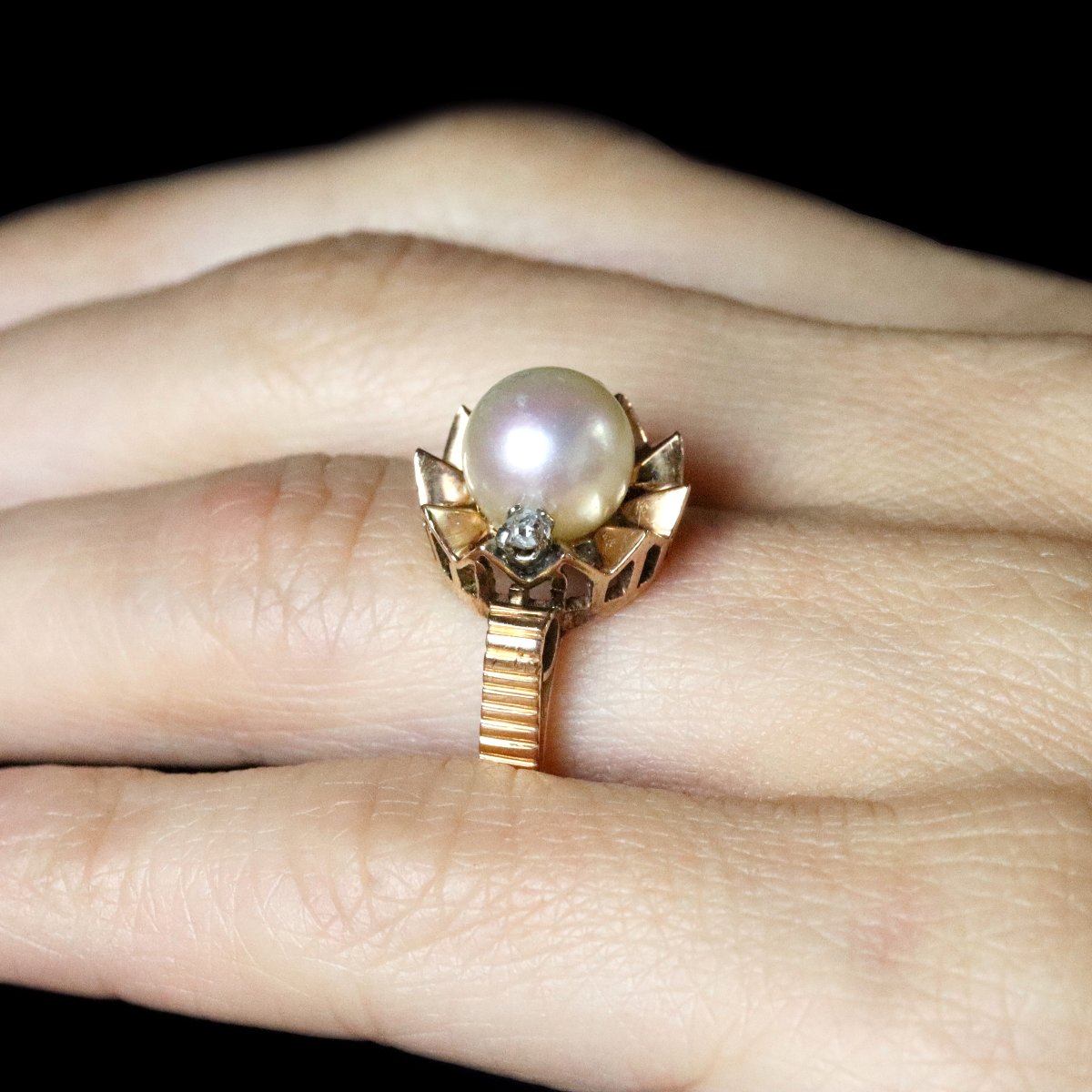 Old Crown Pearl And Diamond Ring-photo-7