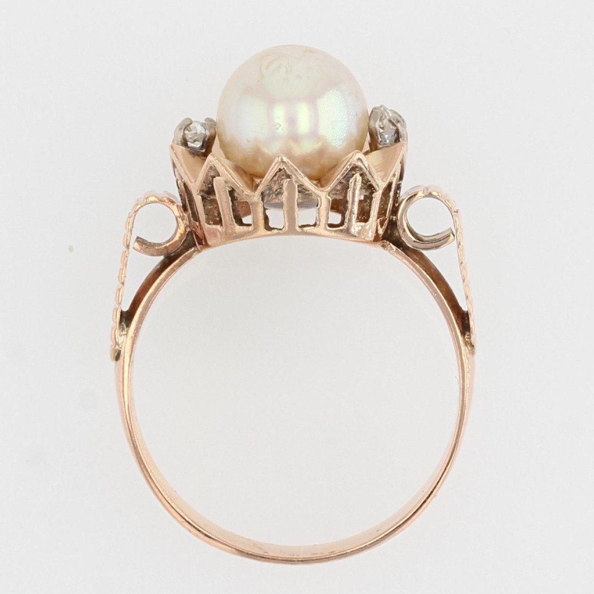 Old Crown Pearl And Diamond Ring-photo-8