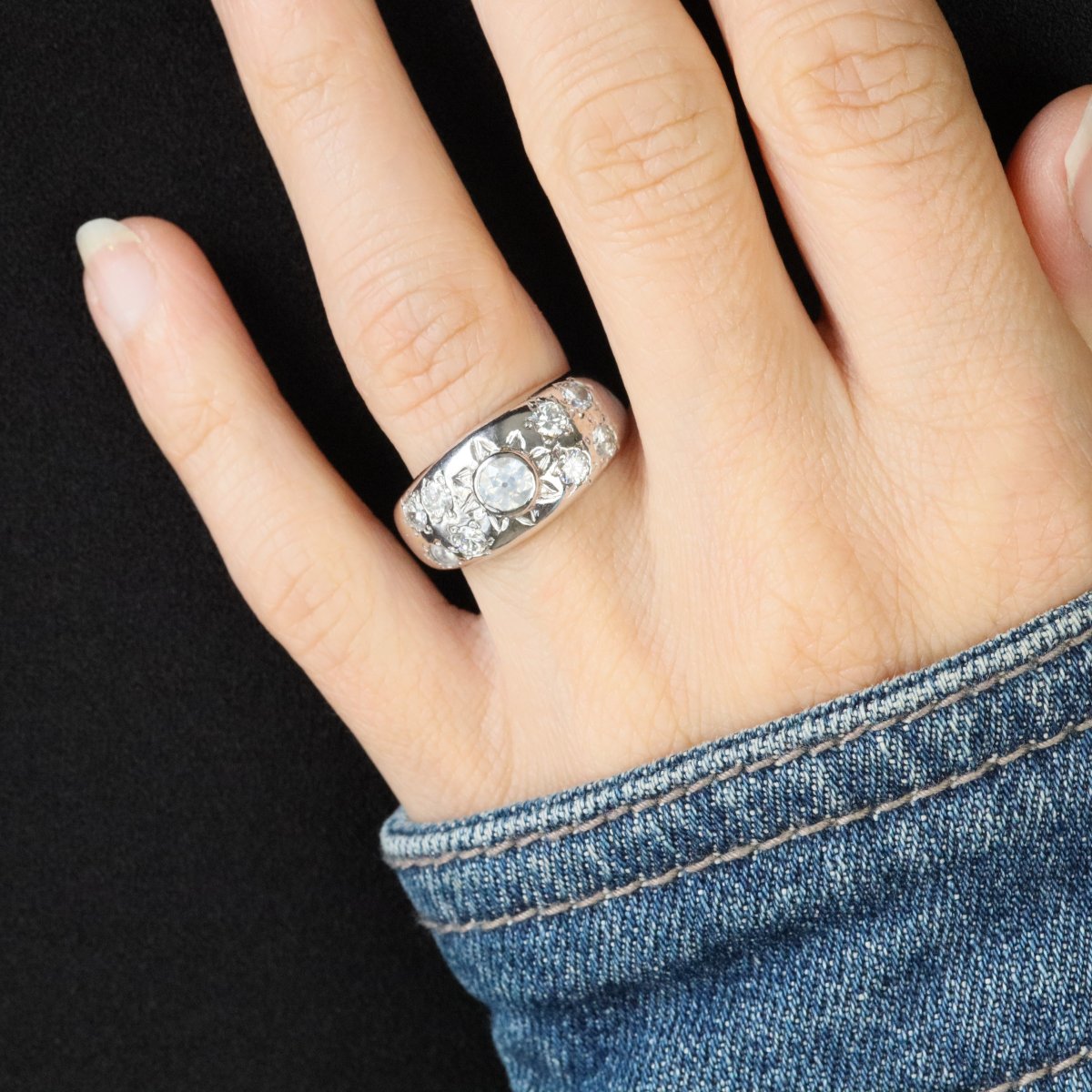 White Gold Diamond Bangle Ring-photo-2