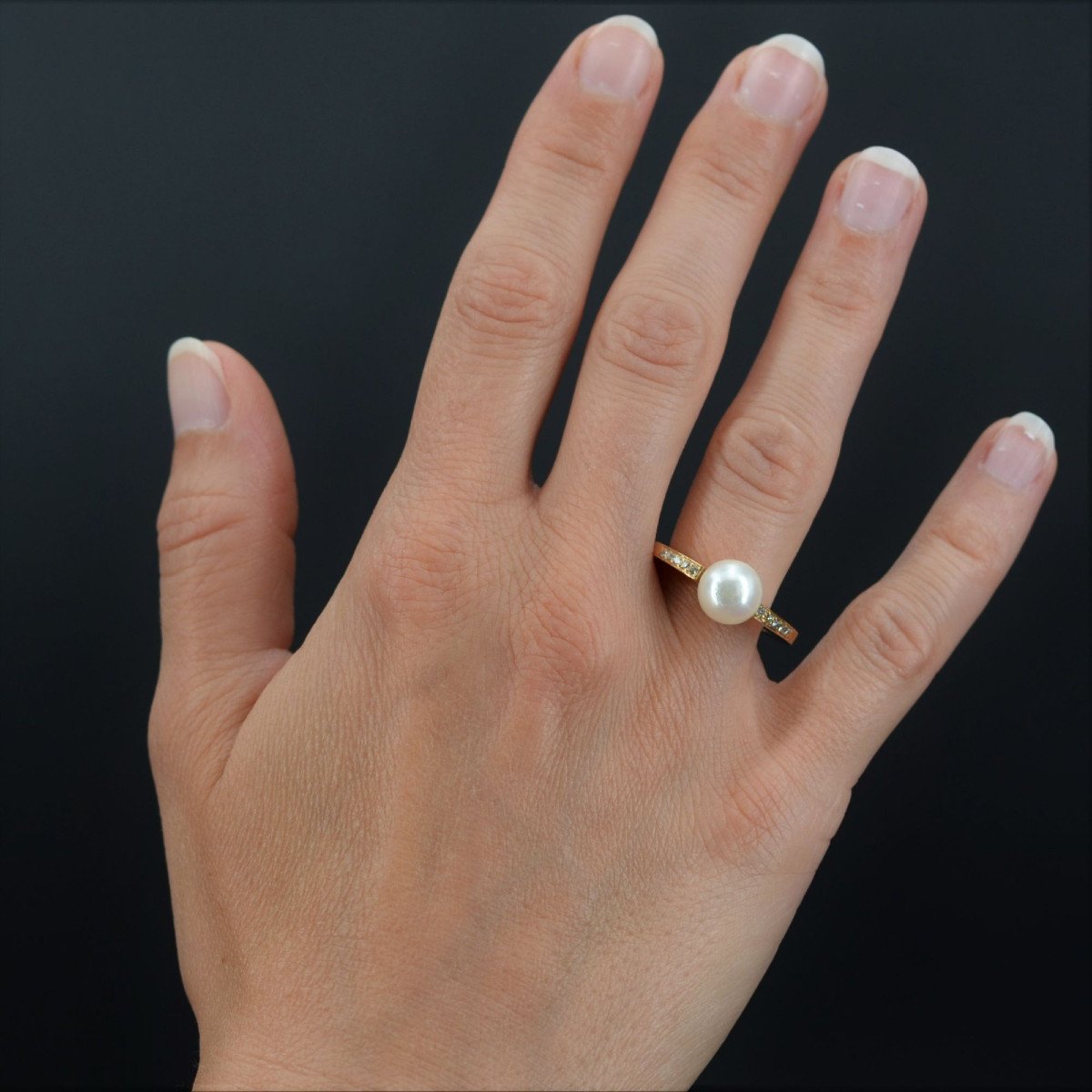 Bague Perle Diamants Anneau Plat-photo-2