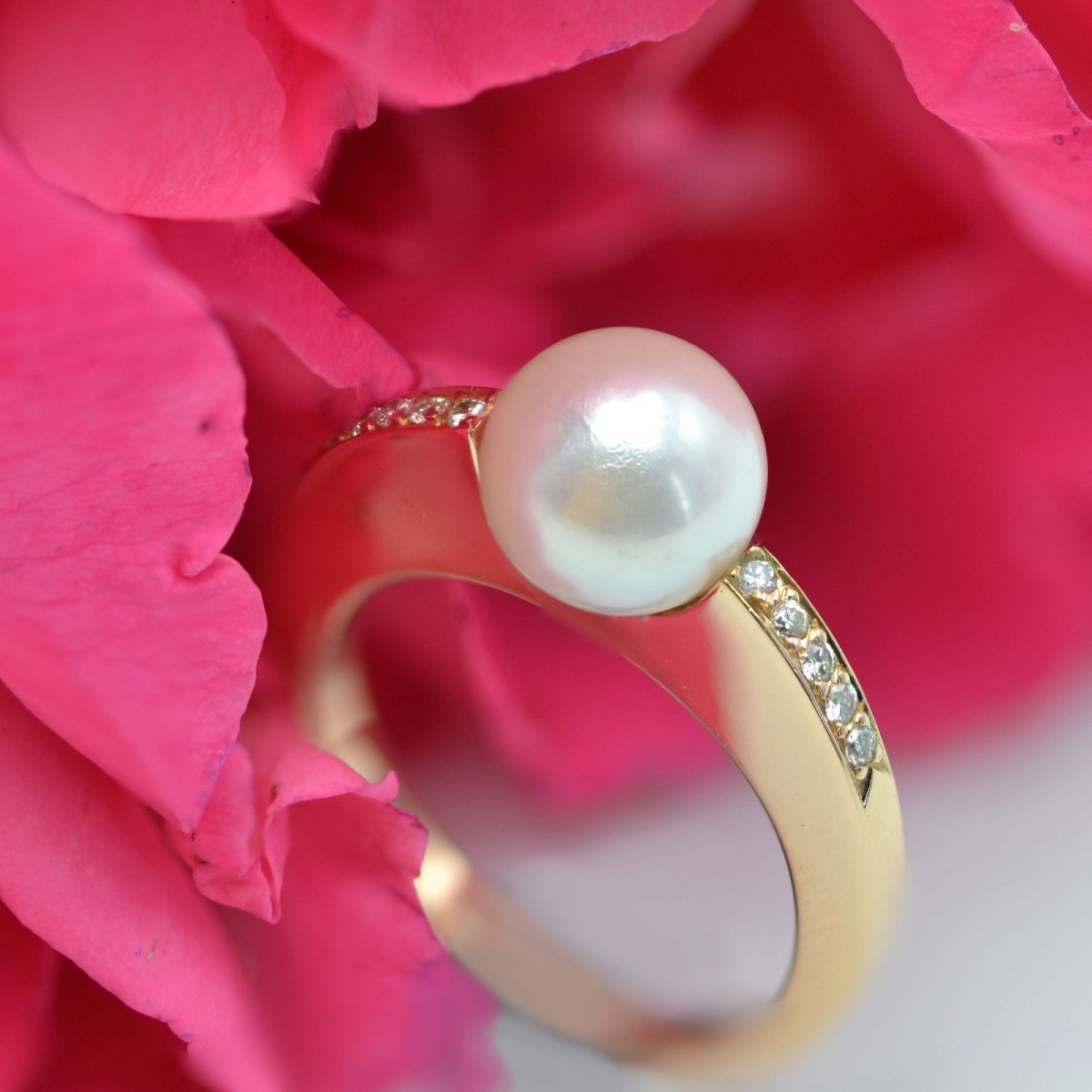 Bague Perle Diamants Anneau Plat-photo-3