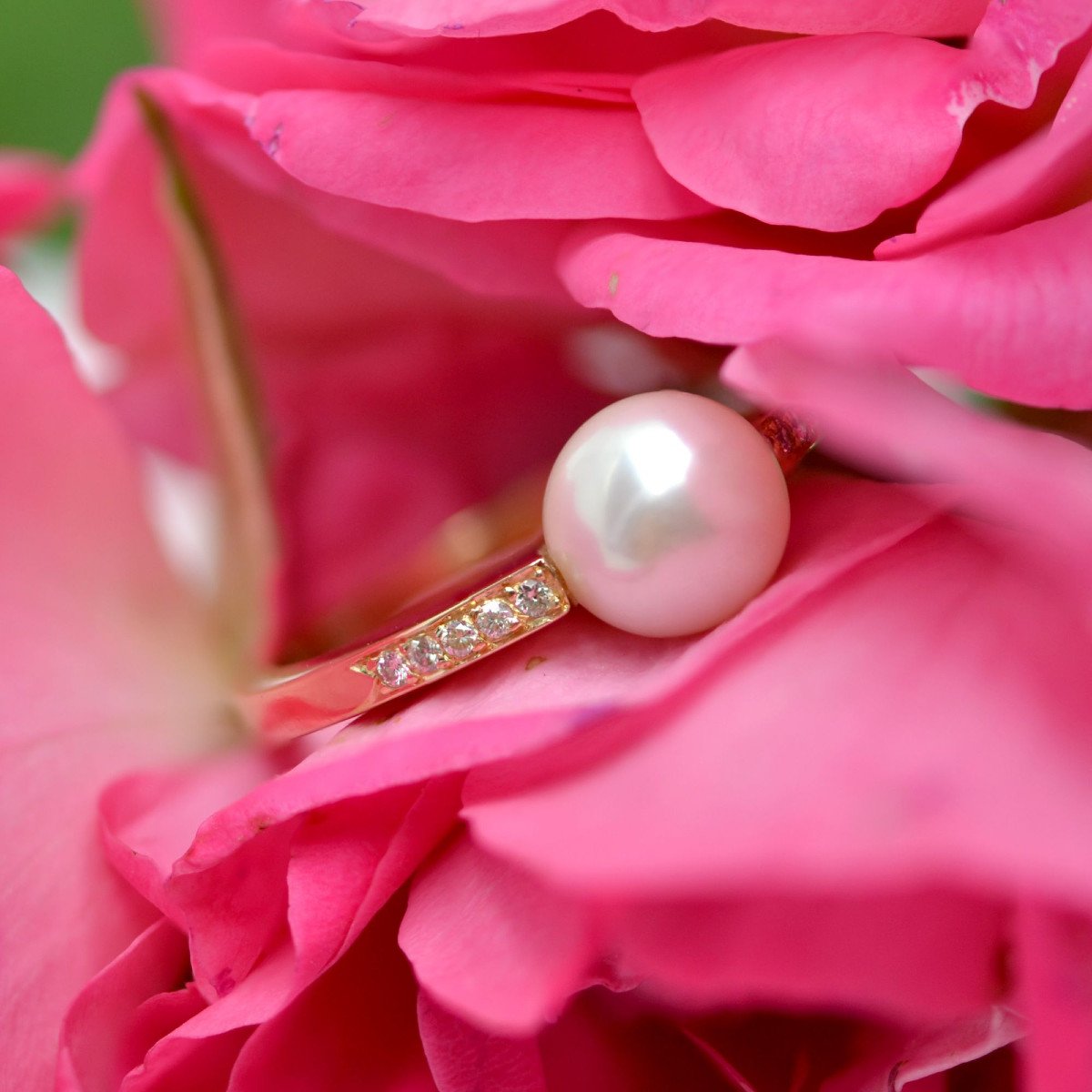 Bague Perle Diamants Anneau Plat-photo-3