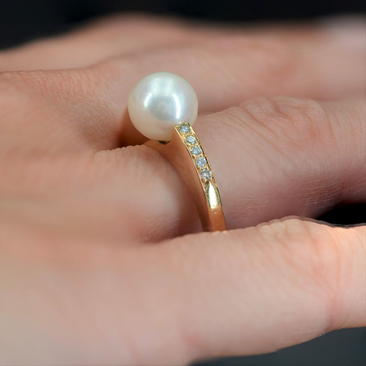 Bague Perle Diamants Anneau Plat-photo-4