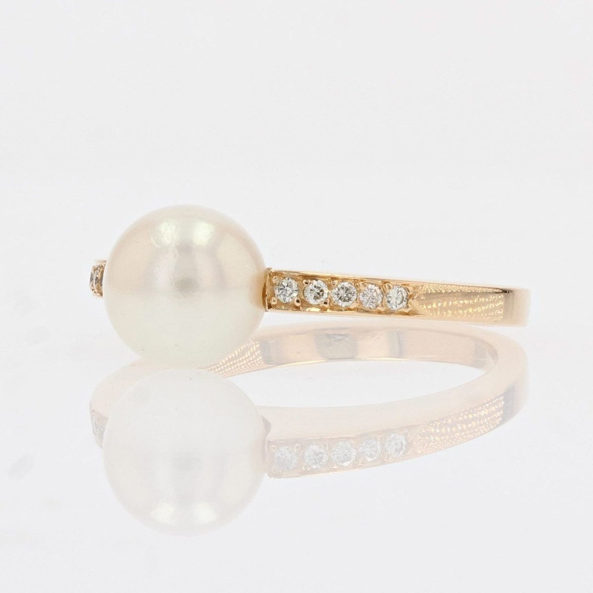 Bague Perle Diamants Anneau Plat-photo-5