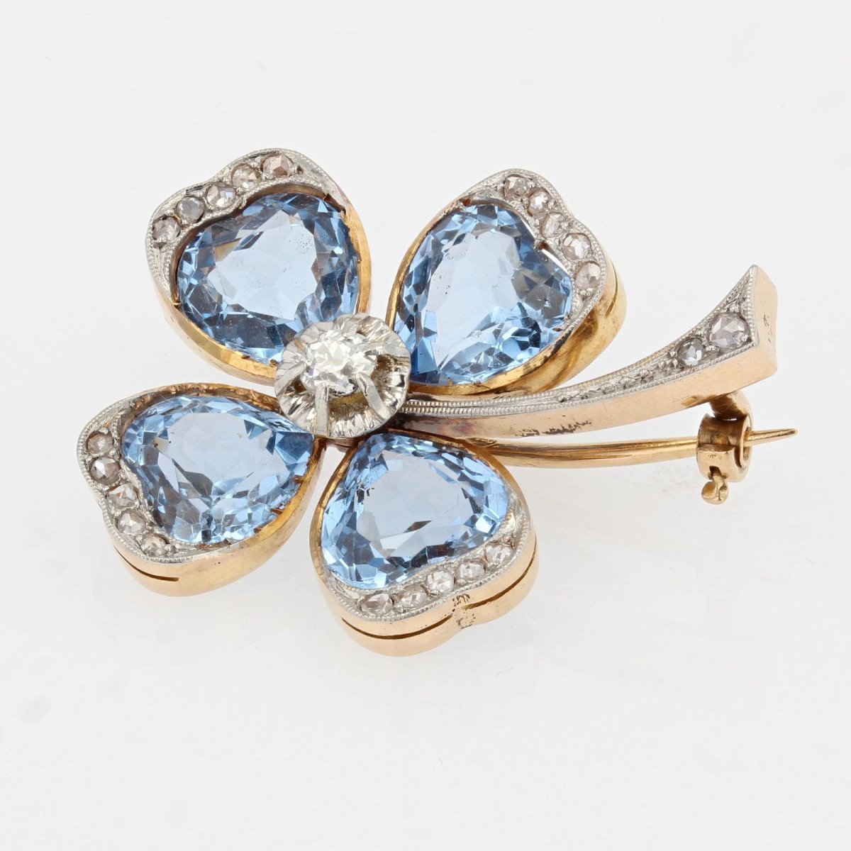 Old Brooch Clover Spinels And Diamonds-photo-4