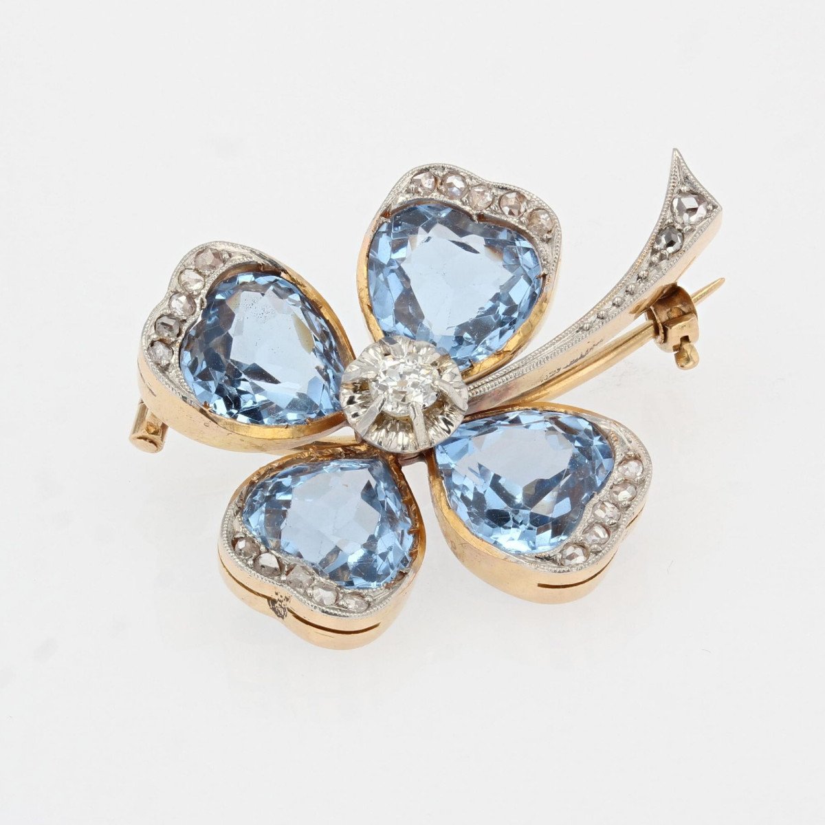 Old Brooch Clover Spinels And Diamonds-photo-5