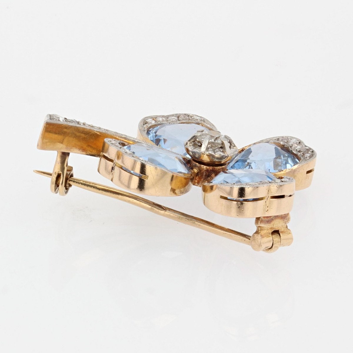 Old Brooch Clover Spinels And Diamonds-photo-7