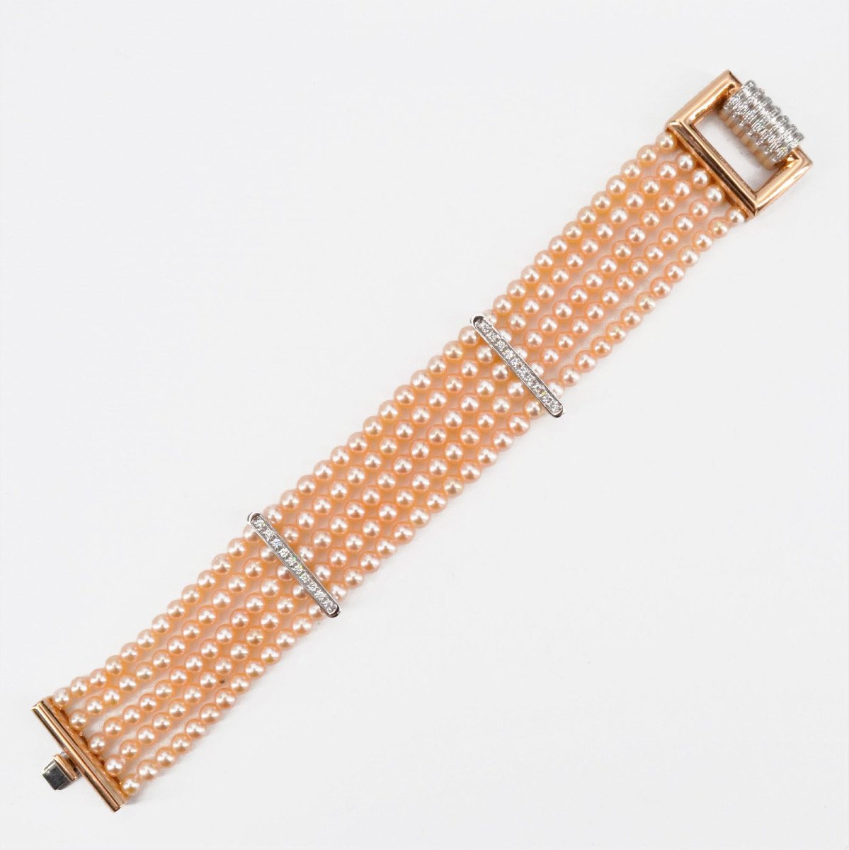 Bracelet With Pink Cultured Pearls, Diamonds And Rose Gold-photo-1