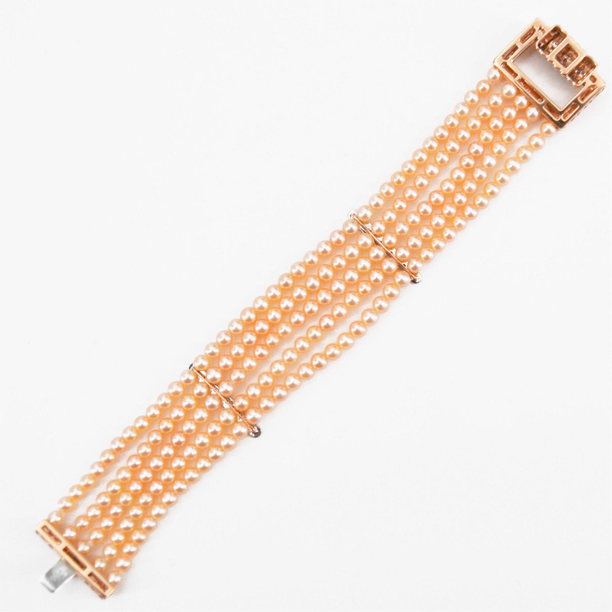 Bracelet With Pink Cultured Pearls, Diamonds And Rose Gold-photo-4