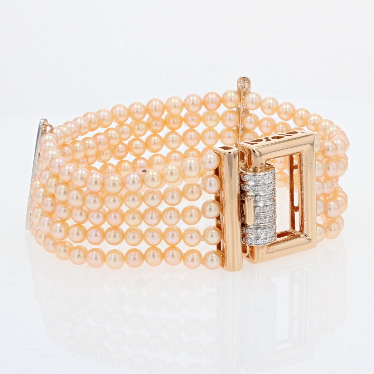 Bracelet With Pink Cultured Pearls, Diamonds And Rose Gold-photo-5