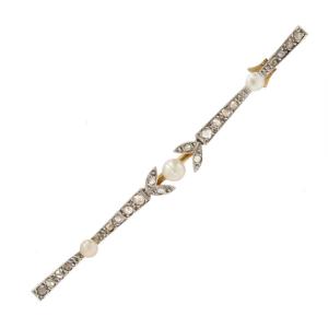 Broche Barrette Ancienne Perles Fines Boutons Et Diamants