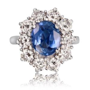 Antique Sapphire Diamond Daisy Ring