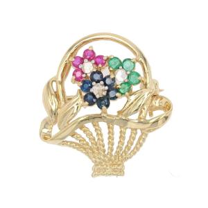 Brooch Bouquet Yellow Gold Sapphires Rubies Emeralds