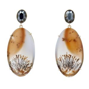 Gold Agate Earrings With Dendrite And Hematite