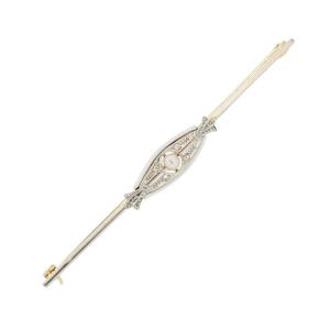 Old Barrette Brooch In Gold Diamonds And Pearl