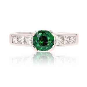 Princess Tsavorite Garnet And Diamond Ring