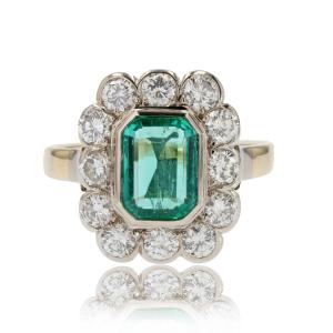 Old Emerald And Rectangular Diamond Ring