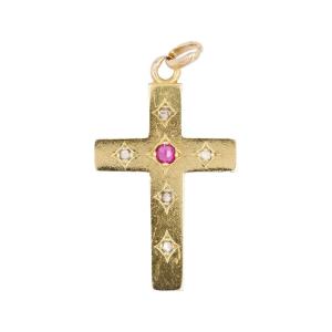 Croix Ancienne Diamants Et Rubis