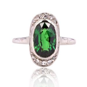 Bague Ancienne Grenat Tsavorite Et Diamants En Rose