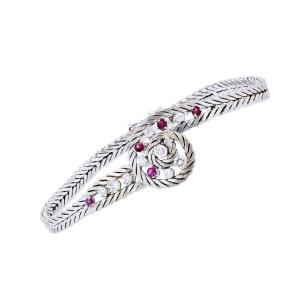 Vintage Bracelet White Gold Ruby Diamonds